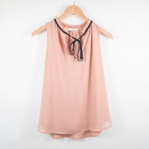 June & Hudson Blush Bow Tie High V-neck Blouse
